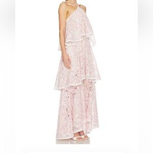 slim fit dress slacks ELLIATT Emelia Floral Appliqué Pleated Georgette Halter Maxi Dress In Ivory main image 1